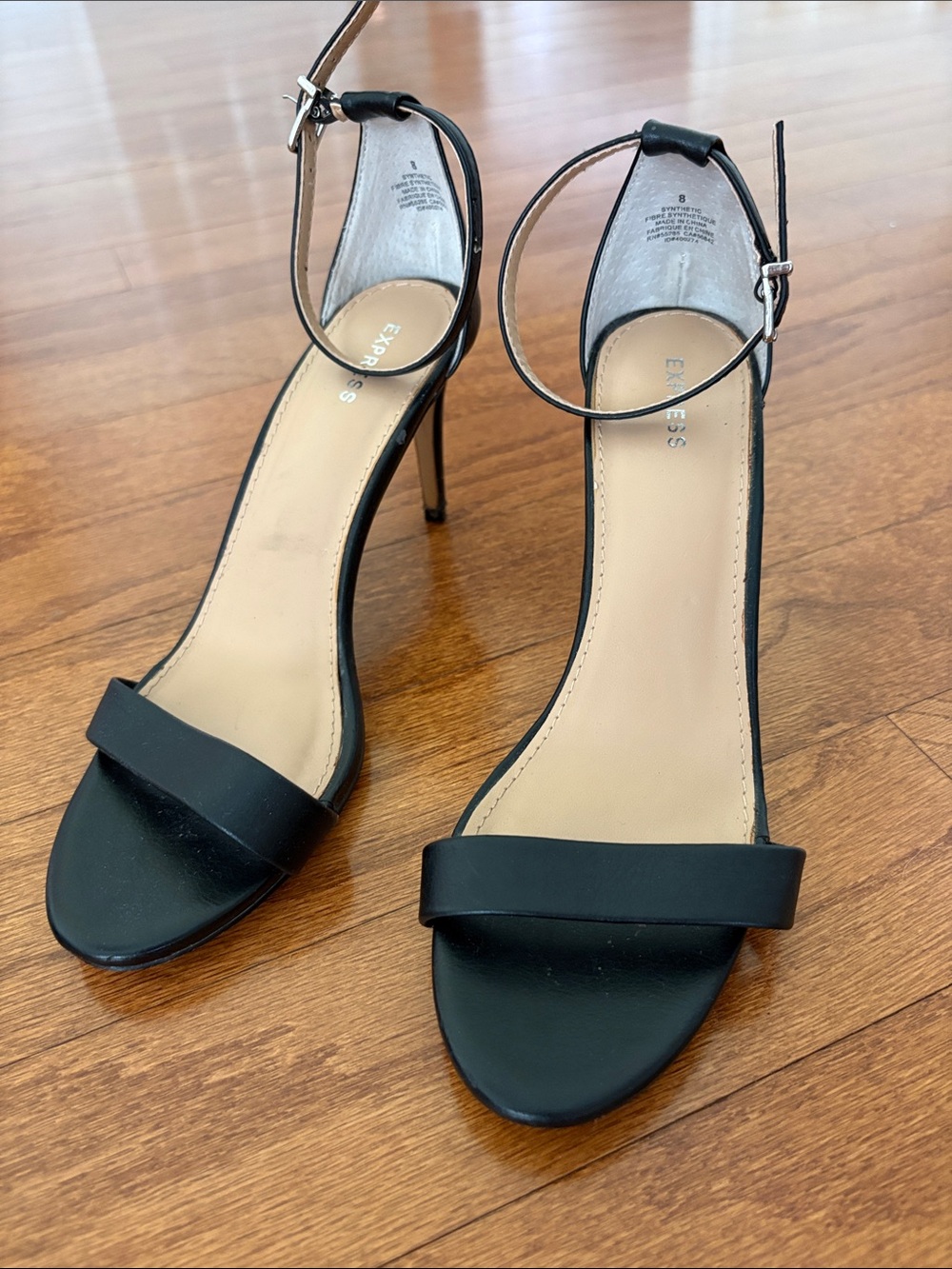 Express Black Open-Toe Ankle-Strap Stiletto Heels